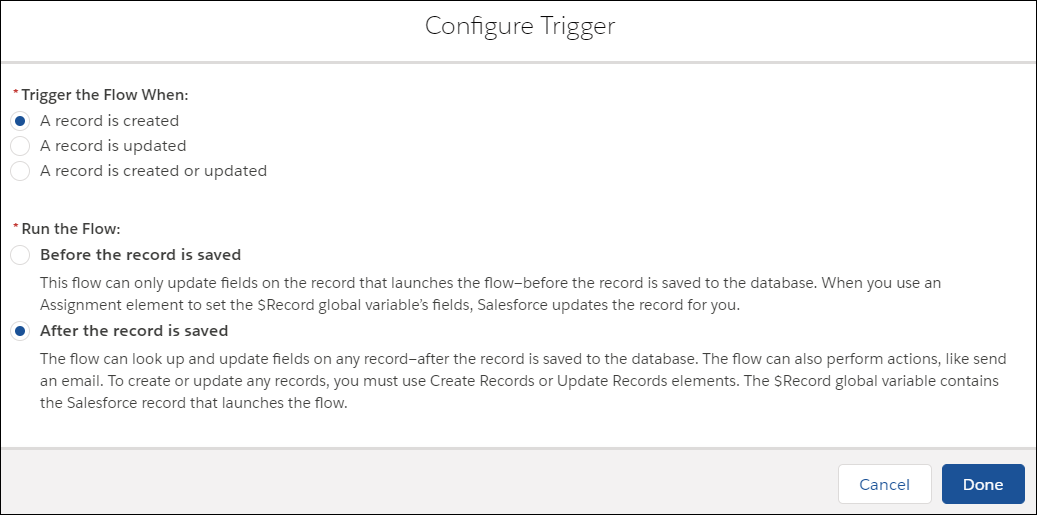 Trigger configuration in Flows for Salesforce Summer '20 Release