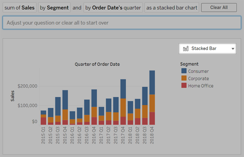 Automatic stacked bars in ask data in Tableau 2020.4