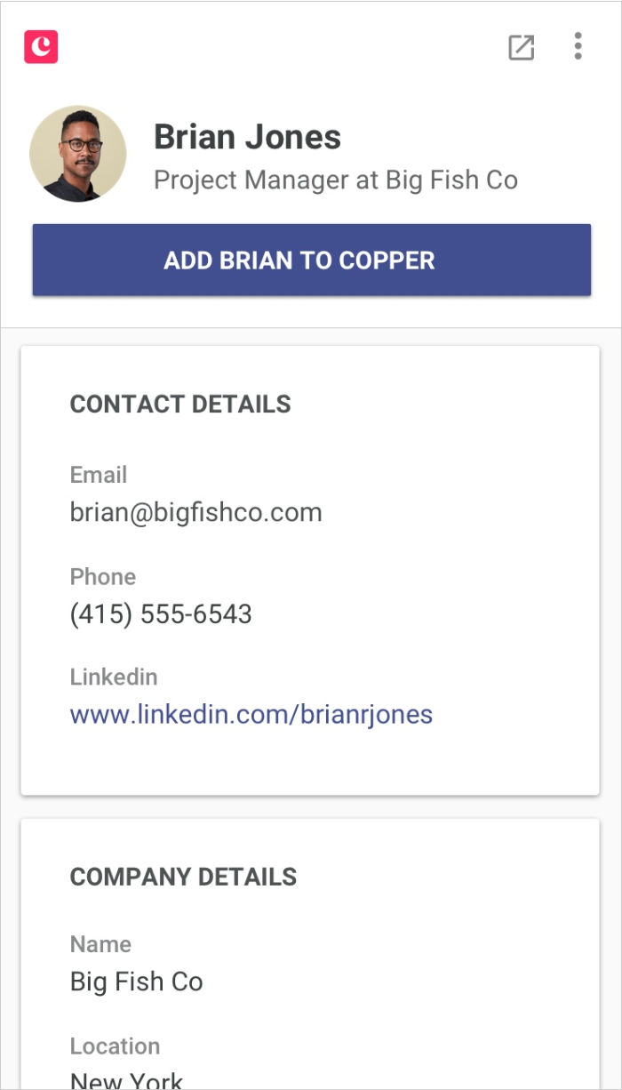 Copper example contact details